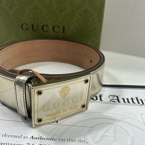 Authentic GUCCI brushed gold leather belt with box and COA size 80/32 - Picture 2 of 10